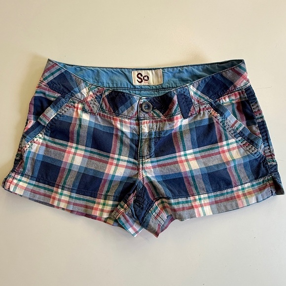 Women's Plaid Shorts - Blue and Pink - Picture 1 of 5